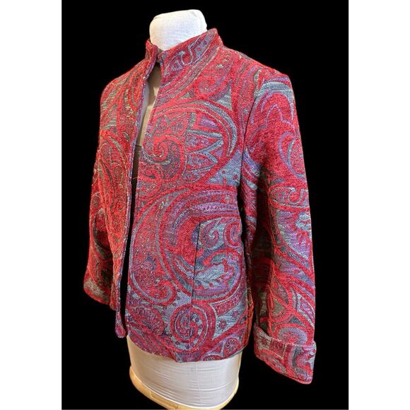 Coldwater Creek Tapestry Jacket Sz. M Woven Open Front - Picture 8 of 9